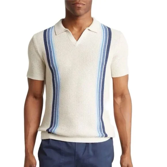 Marine Layer Mens XL Knit Polo Retro 70s Striped Preppy Mod Old Money Conrad